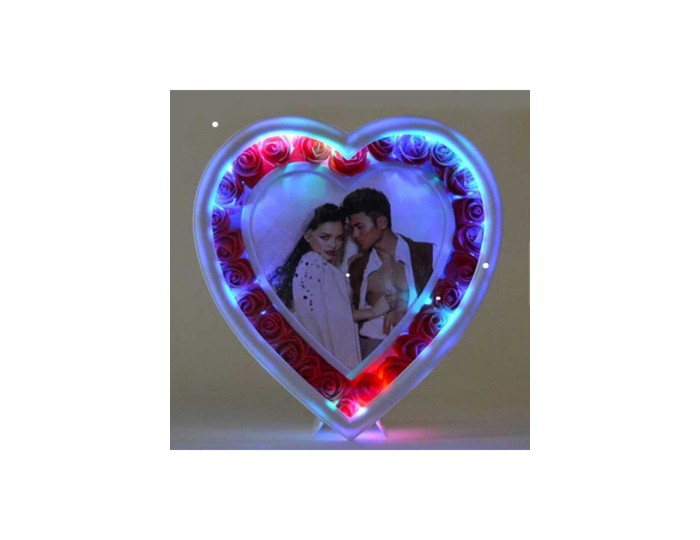 Led Işıklı Güllü Kalp Fotoğraf Çerçevesi