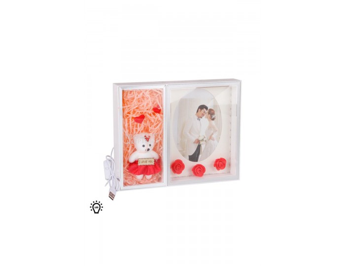 3D LED'li Güllü Ayıcıklı Fotoğraf Çerçevesi