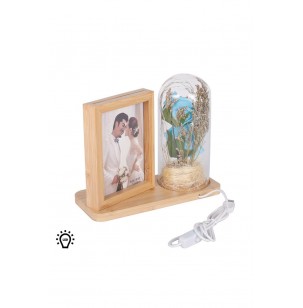 LED'li Ahşap Güllü Cam Fanus Çerçeve