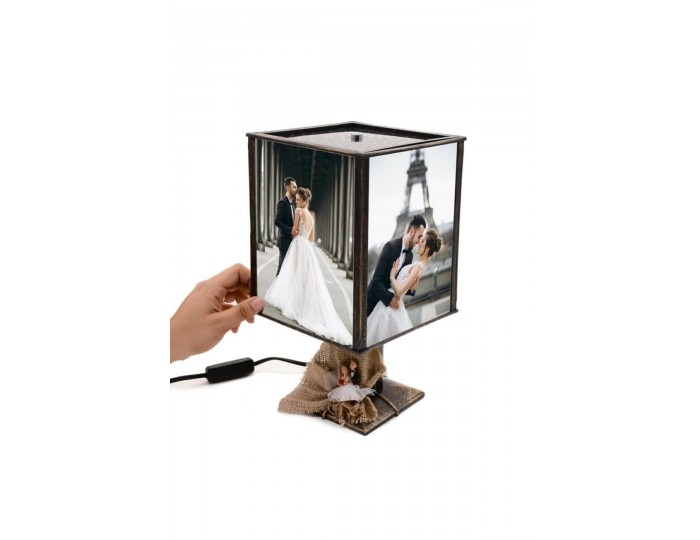 Dönen Hareketli Abajur Eskitme Gelin Damat Figürlü Fotoğraf Takılabilen Gece Lambası Hsan10