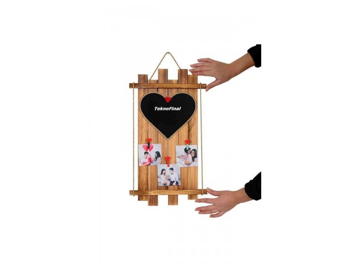 Ahşap Kalp Karatahtalı Asimetrik Mandallı Çerçeve 23x54