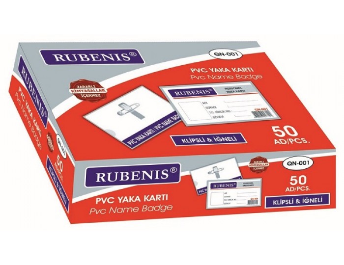 Rubenis Şeffaf İğneli Yaka Kartı 50 Li