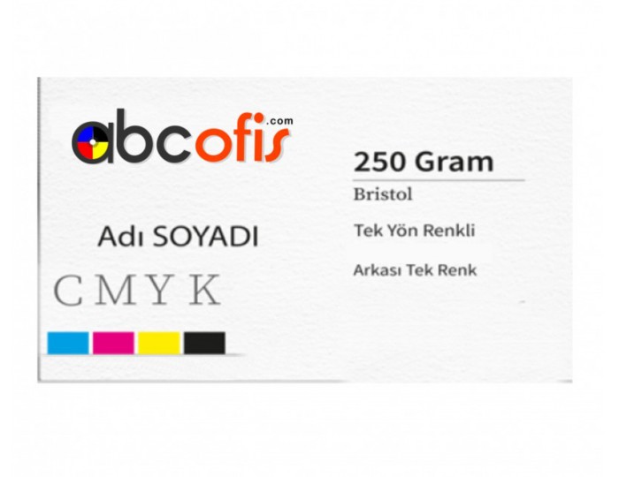 1000 adet kartvizit 250 gr. Bristol Tek Yön Renkli Arkası Tek Renk Siyah